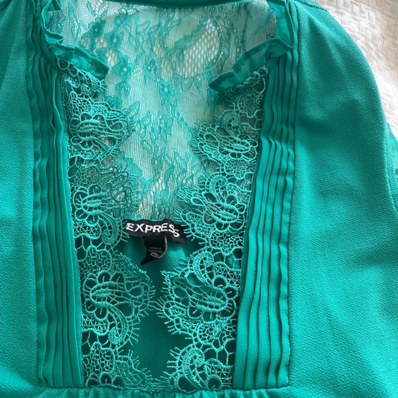 Express Green Lace Detail Blouse Small - Picture 2 of 3